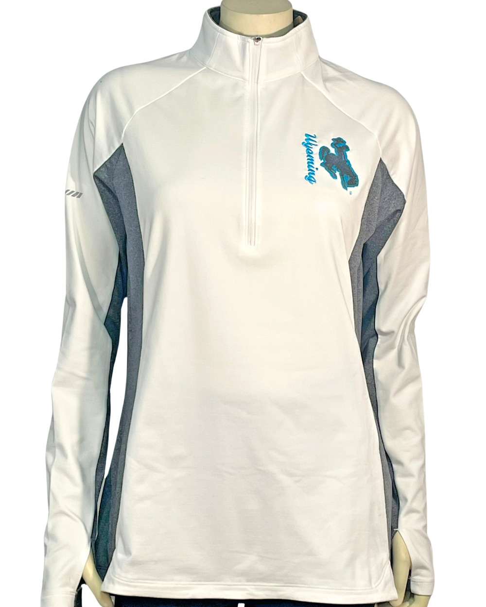 Sport-Tek Womens Sz L 1/4 Zip Athletic Pullover Top Stretchy Wyoming Bronco Logo